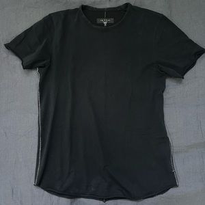 rag & bone | Contrast Stitch Slim Fit Long Sleeve Linen Blend T-Shirt in Black